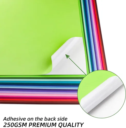 Vista 2 de Gocreate 36 hojas de papel adhesivo inteligente imprimible de colores, cartulina adhesiva gruesa y autoadhesiva A4, papel adhesivo liso