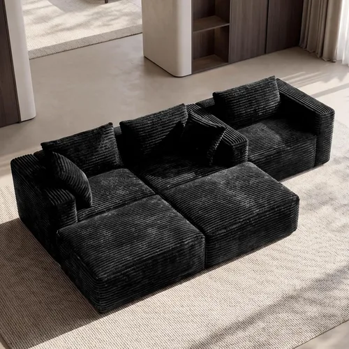Vista 9 de 110" Sofá seccional modular con 2 otomanos móviles, sofás nube para sala de estar, sofá de forma U con asiento profundo sin huesos, lujosa tela