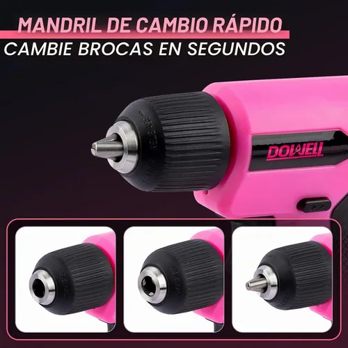 Vista 5 de DOWELL Juego de herramientas de taladro inalámbrico de 8 V, 58 unidades, LED integrado, velocidad variable, cable de carga tipo C, funda moldeada