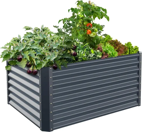 Vista 8 de Maceta de jardín elevada galvanizada para plantas al aire libre, camas de jardín elevadas extra altas de 17 pulgadas, cajas de jardín al aire libre