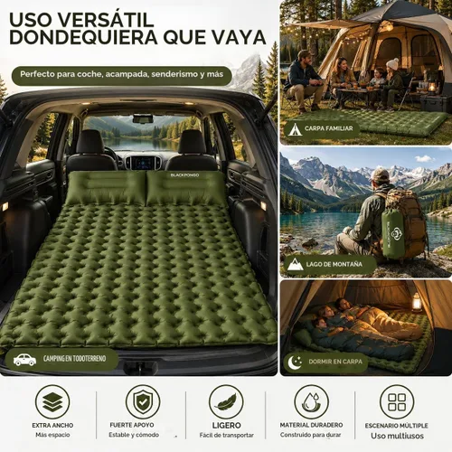 Vista 7 de Colchoneta de dormir para camping, ultraligera con almohada con bomba de pie incorporada, almohadillas inflables compactas para acampar, mochileros