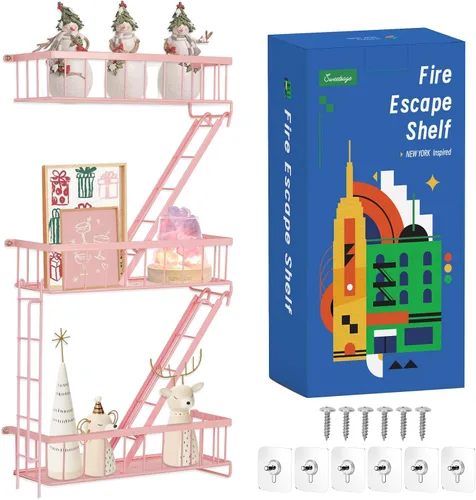 Vista 12 de SweetSage Estante de Pared para Salida de Emergencia - Estante Decorativo de Escalera de Nueva York, Estante Flotante de Arte de Pared en Metal Negro