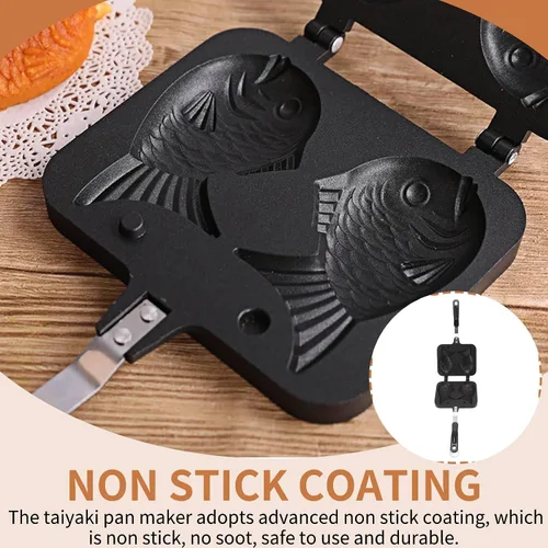 Vista 2 de Taiyaki Maker - Molde antiadherente para hacer pasteles calientes con forma de pez japonés, molde para waffle, molde doble para el hogar, bricolaje