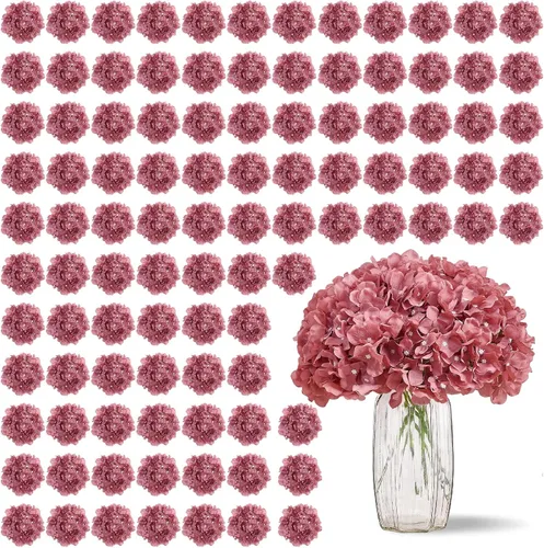 Vista 14 de Flores de hortensias artificiales rosa polvoriento, 10 cabezas de flores de seda de hortensia falsas para centros de mesa de boda, ramos de 10