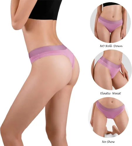 Vista 3 de Buankoxy Paquete de 6 tangas de tiro bajo sin costuras que no se muestran cómodas, ropa interior hipster, paquete múltiple