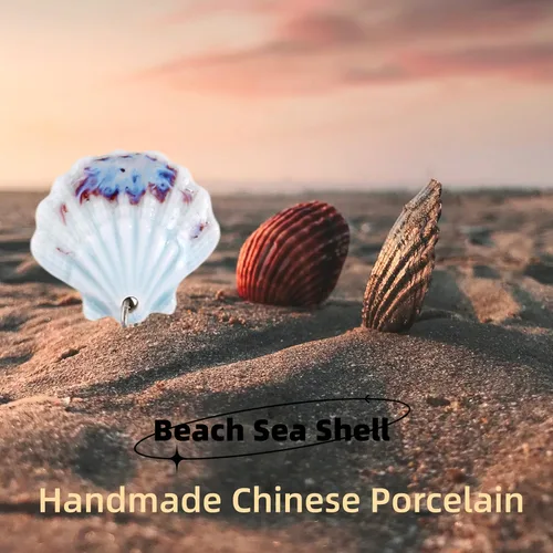 Vista 9 de Aretes colgantes de porcelana con concha de mar para mujer, delicados aretes largos de onda oceánica azul y blanco, aretes colgantes largos, hechos