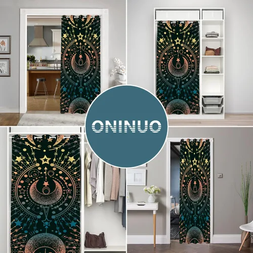Vista 5 de Cortinas opacas de fantasía bohemias para puertas, diseño de luna mística, estrellas, tribal, para armario de dormitorio de niños, con ojales