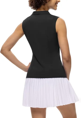 Vista 4 de JACK SMITH Camisetas de tenis de golf sin mangas para mujer, cuello en V, cuello de solapa, deportivas, sin mangas