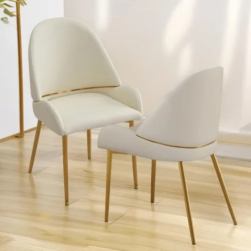 Vista 16 de Montary Juego de 2 sillas de comedor, modernas sillas de piel sintética color blanco crema con patas de metal dorado y respaldo ergonómico para sala