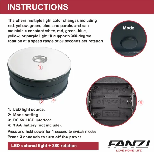 Vista 9 de FANZI Base de luz LED motorizada para exhibición temática, exhibición de ventanas, acrílico, pantalla de cristal y disparo de productos, tocadiscos