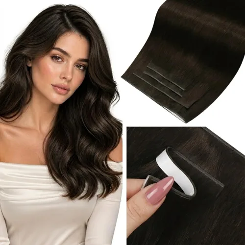 Vista 37 de LaaVoo - Extensiones de cabello humano con cinta adhesiva, color marrón a rubio ceniza, extensiones de cabello humano real, cintas en extensiones