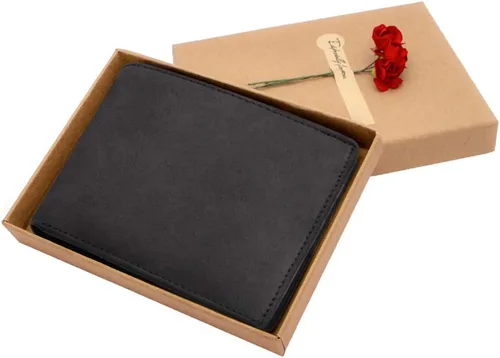 Vista 5 de Kenon Cartera de cuero personalizada para hombres, con bloqueo RFID grabada, billetera elegante para marido, hijo, papá, cumpleaños, San Valentín