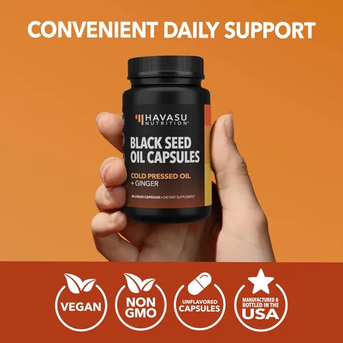 Vista 8 de Cápsulas de aceite de semilla negra con extracto de raíz de jengibre para la salud digestiva y apoyo inmunológico - Aceite de semilla de comino