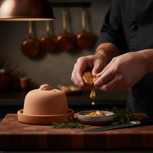 Vista 7 de Eurita Terra Cotta - Asador de ajo con tapa y ventilación de vapor, horneador de ajo de arcilla natural para horno o microondas, plato para asar ajo