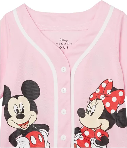 Vista 3 de Disney Camiseta de béisbol de Mickey y Minnie Mouse para niñas, camisa clásica de malla con botones