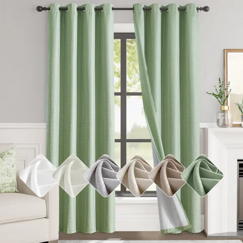 Vista 12 de jinchan Cortinas 100% opacas para dormitorio, sala de estar, cortinas opacas de lino de 63 pulgadas de largo, cortinas de oscurecimiento