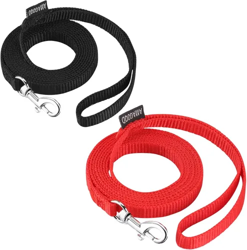 Vista 43 de AMAGOOD 6 pies de correas para cachorros/perros, correa de estilo tradicional resistente con gancho de cuello fácil de usar, correa para perros Negro