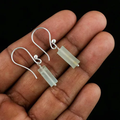 Vista 12 de Aretes de aro de cristal afganita natural Piedras afganas de alto grado Aretes chapados en plata Gota lisa Joyas de piedras preciosas hechas