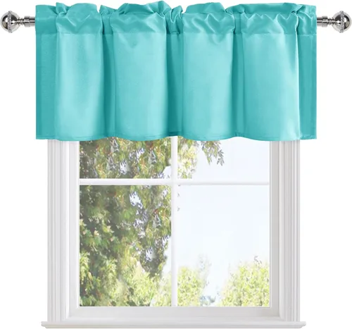 Vista 7 de DWCN Cortinas de Cenefa para Sala de Estar, Cocina, Baño/Sótano - Aqua Sólido, 1 Panel, 42 x 12 Pulgadas, Oscurecimiento de Habitación Solid Short