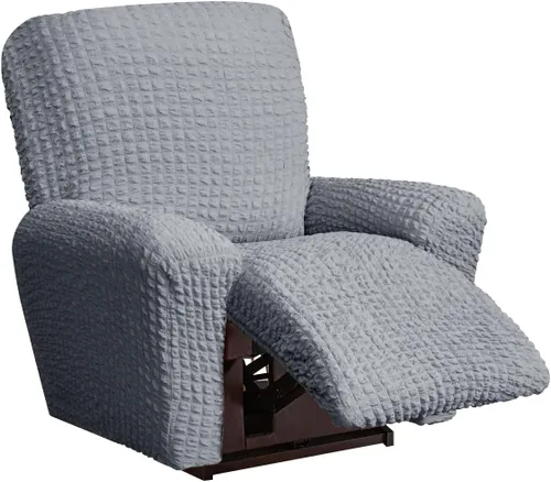 Vista 26 de vctops 4 fundas para sillas reclinables con textura de sirsaca a cuadros, suaves y elásticas, protector de muebles antideslizante con parte inferior