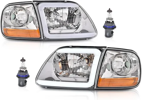 Vista 18 de Faros LED DRL, faro lente transparente carcasa negra reflector ámbar