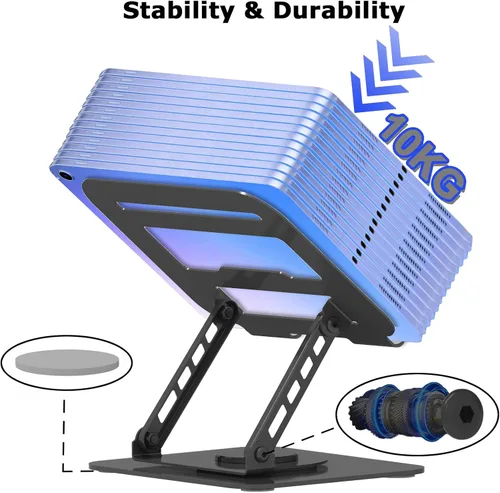 Vista 5 de Soporte ajustable para laptop, elevador giratorio de 360°, base estable para MacBook Pro/Air Notebook de hasta 16 pulgadas, color negro