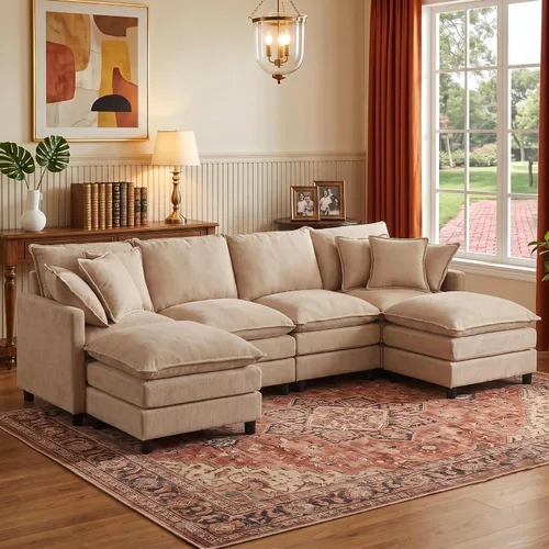 Vista 17 de Sofá modular modular de chenilla Cloud de 102 pulgadas con otomana Café