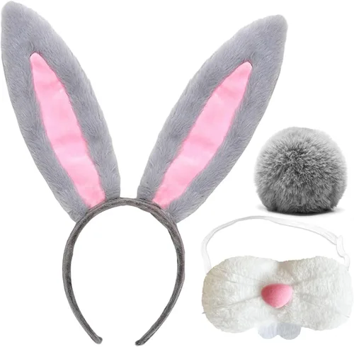 Vista 4 de Diadema de orejas de conejo, orejas de Pascua, disfraces de Halloween, accesorio de orejas de conejo peludas, orejas de conejo y cola Orejas y cola