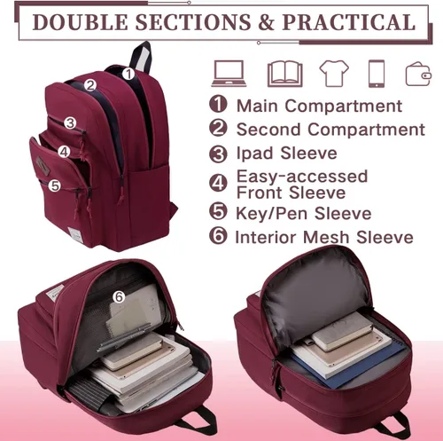 Vista 5 de VASCHY Mochila escolar para hombre, unisex, grande, mochila escolar informal para escuela secundaria, universidad, adolescentes, viajes, trabajo