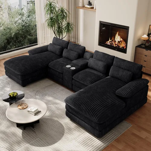 Vista 16 de Sofá nube en forma de U de 130 pulgadas con casa para gatos, sofá modular de gran tamaño para sala de estar, cómodo sofá grande de chenilla, juego