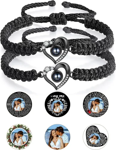 Vista 13 de Pulsera con inicial personalizada con imagen en el interior, cuerda de proyección de fotos personalizada para hombres y mujeres, regalo