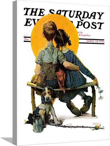Vista 9 de ART.COM Norman Rockwell - Cubierta para poste de pared con estampado giclée Little Spooners or Sunset Saturday Evening Post, 24 de abril de 1926