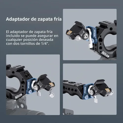 Vista 5 de Nitze Mango Stinger con mango superior para jaula de cámara con abrazadera QR NATO incorporada, PA28-A