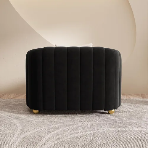 Vista 3 de Moderno sofá de terciopelo negro para sala de estar, sofá individual de 42 pulgadas con patas de esfera de metal dorado (negro 1S)