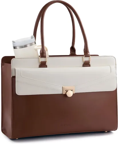 Vista 10 de LOVEVOOK Bolso de lona para laptop para mujer - Bolso de trabajo vintage de cuero PU, bolso de negocios para maestra resistente al agua