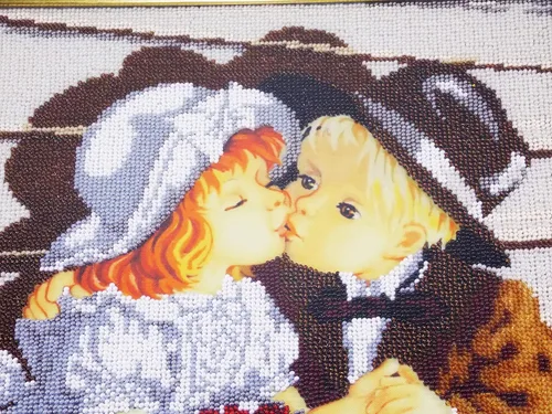 Vista 3 de Handmade Gift for Twins sister brother Bead embroidery wall decor seed stitch picture for nursery