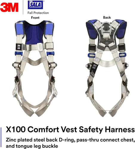 Vista 2 de 3M DBI-SALA ExoFit X100 - Arnés de seguridad para chaleco cómodo, protección contra caídas, OSHA, ANSI, uso general, 1 anillo en D, hebilla