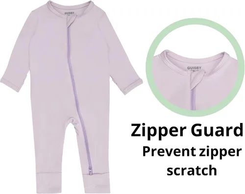 Vista 2 de GUISBY Mameluco sin pies para bebé, pijama de rayón con cremallera de 2 vías con manga larga