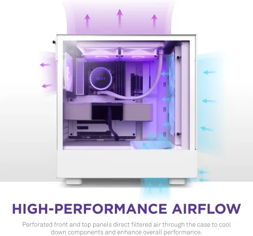 Vista 3 de NZXT H5 Flow RGB Estuche compacto ATX para juegos de PC de torre media – Panel frontal perforado de alto flujo de aire – Panel lateral de vidrio