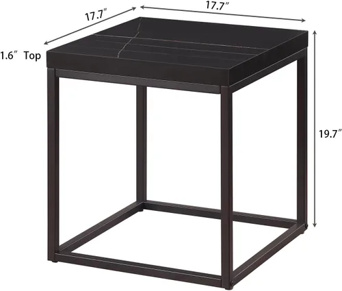 Vista 3 de Mesa auxiliar cuadrada moderna de mármol negro de 18 pulgadas CENSI Parte superior de madera extra gruesa de 1.6", marco de metal, mesita de noche
