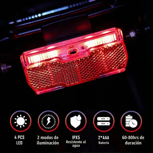 Vista 2 de Luz trasera para portabicicletas con 2 modos constante e intermitente, luz trasera de bicicleta fácil de instalar en el estante de carga, ajuste