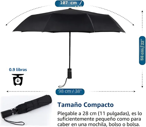 Vista 3 de SY COMPACT - Paraguas de viaje automático resistente al viento - Tienda de fábrica Negro