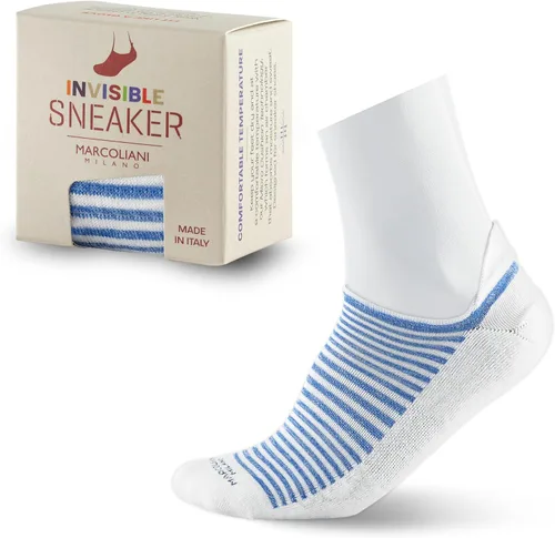 Vista 8 de Marcoliani Milano Calcetines de vestir para hombre - Invisible Sneaker MicroCushion Pima Cotton Palio Stripe