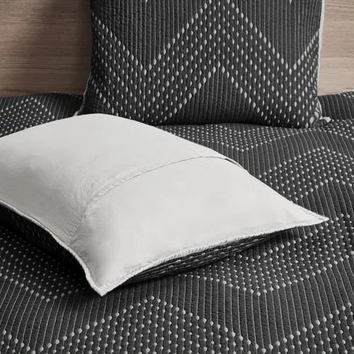 Vista 5 de Ink+Ivy Juego de edredón reversible de algodón – Funda de verano con diseño de cheurón moderno, transpirable, capa de ropa de cama ligera para todas
