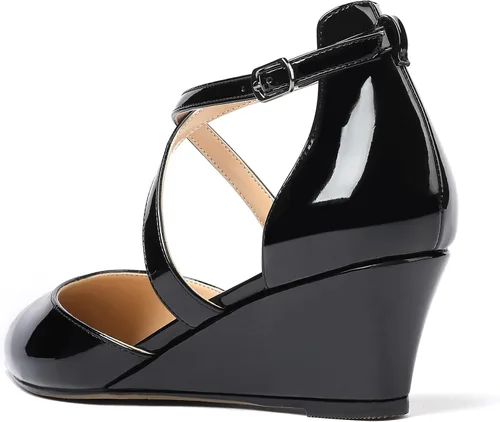 Vista 7 de MODENCOCO Zapatos de tacón bajo para mujer, con puntera puntiaguda, con hebilla y correa cruzada, para mujer, de 2 pulgadas