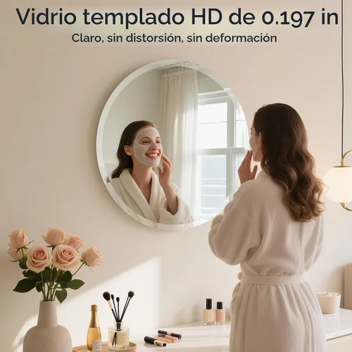 Vista 3 de Espejo redondo sin marco de 24 pulgadas, espejo redondo con borde biselado de 1 pulgada, espejos de baño biselados para tocador, sala de estar