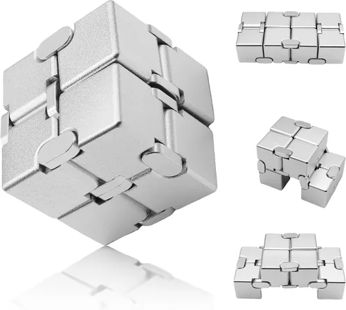 Vista 12 de Cubo infinito de metal, juguete portátil de escritorio, alivio de la ansiedad para adultos, adolescentes y niños, regalo para TDAH, negro y rojo