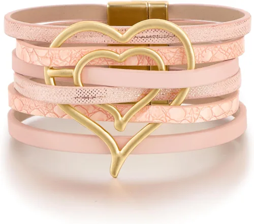Vista 11 de Edoneery - Pulsera envolvente de cuero para mujer, brazalete de puño de múltiples capas hecho a mano estilo bohemio con cuentas de cristal