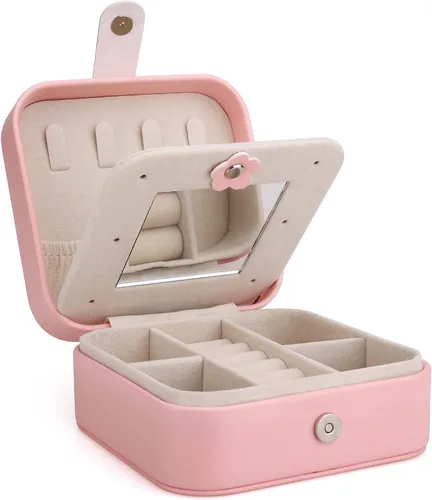 Vista 6 de Noneea Joyero mini estuche de viaje, portátil, de cuero, organizador de anillos, caja de regalo, para niñas, mujeres, Navidad, día de San Valentín