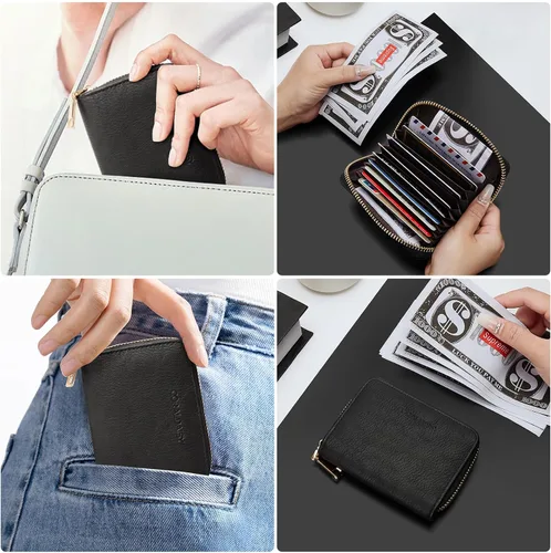 Vista 7 de CORALDAISY Cartera de piel vegana con tarjetero para tarjetas de crédito con cremallera, 1-negro, Mini